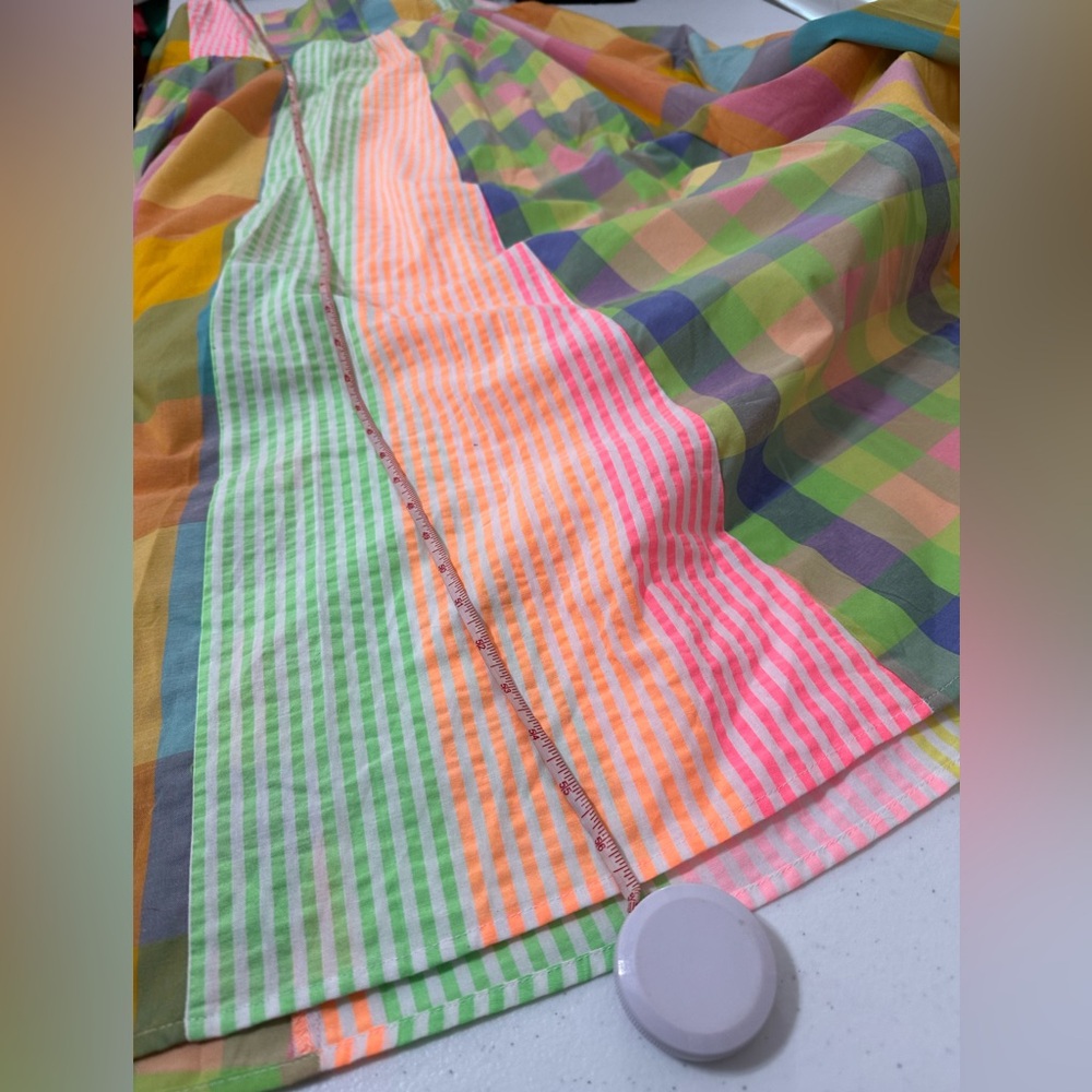 DAVI & DANI Colorful plaid mismatched Striped Maxi Dress smocked back zip up - Picture 14 of 14